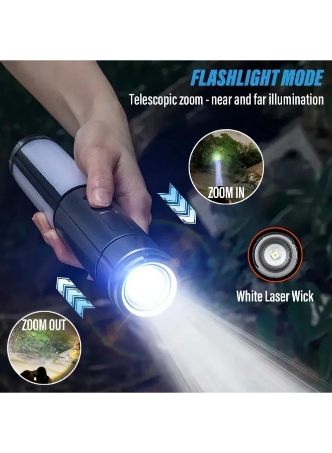 مصباح تخييم LED متعدد الوظائف ومصباح يدوي تلسكوبي - مصباح خارجي محمول 2 في 1 برؤوس ثلاثية قابلة للتعديل بزاوية 270 درجة - مصباح يدوي قابل لإعادة الشحن من النوع C مع عمود قابل للتمديد من 4 أقسام - مصباح طوارئ مقاوم للماء للمشي لمسافات طويلة وصيد الأسماك والشواء - Image 5
